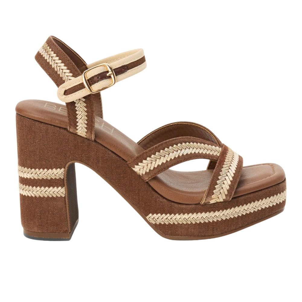 BEACH by Matisse Womens Adelaide Platform Block Ankle Strap Casual Sandals Casual High Heel 3" & Up - Brown - Size 9 M
