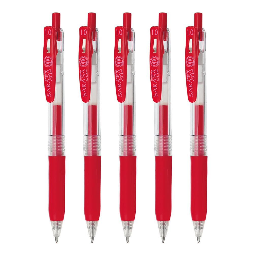 Zebra P-JJE15-R5-AZ Gel Ballpoint Pen, Sarasa Clip, 1.0mm, Red, Set of 5