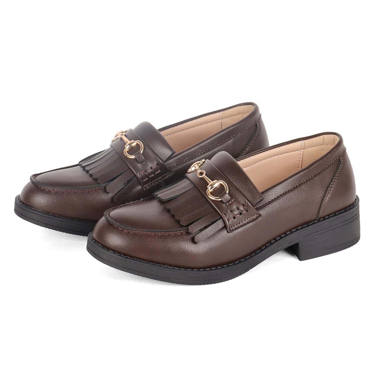 AAA+Feminine(サンエープラスフェミニン) Women's Bit Manish Loafers 3.5cm Heel Quilt Tassel U-Tip, Dark Brown, 24.5 cm