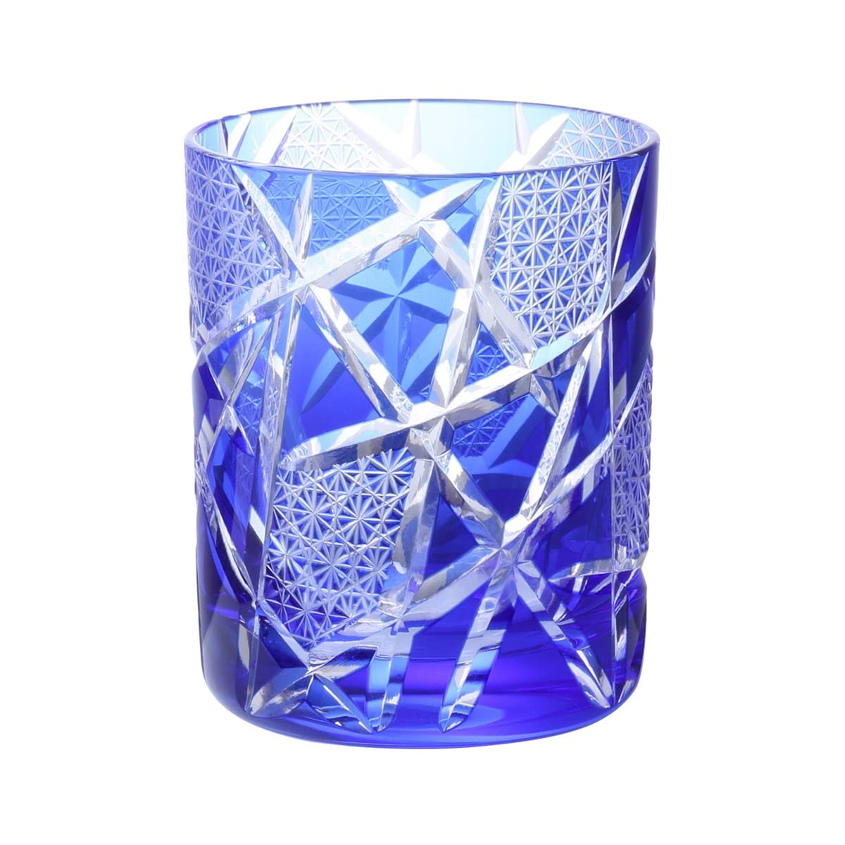 J-kitchens Retro Cut Glass Cup Rock Glass Φ2.8 x H3.5 inches (70 x 90 mm) 210cc Ran Carving Small Pattern Blue Hanashi Current Model