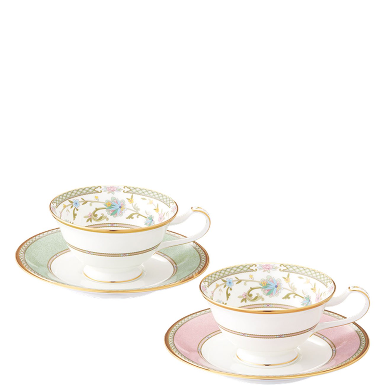 Noritake bone china tea and coffee Yoshino bowl dish pair set green pink Y6988/998307 (japan import)