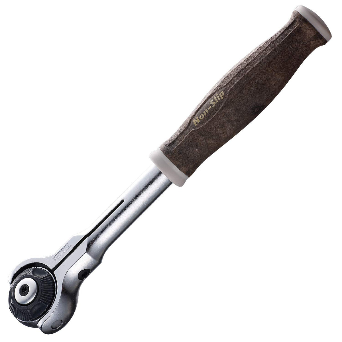 VESSEL 1/4" (6.35mm) Swivel Head Ratchet Socket Wrench - WOOD-COMPO HRH2-SW Non-slip Handle
