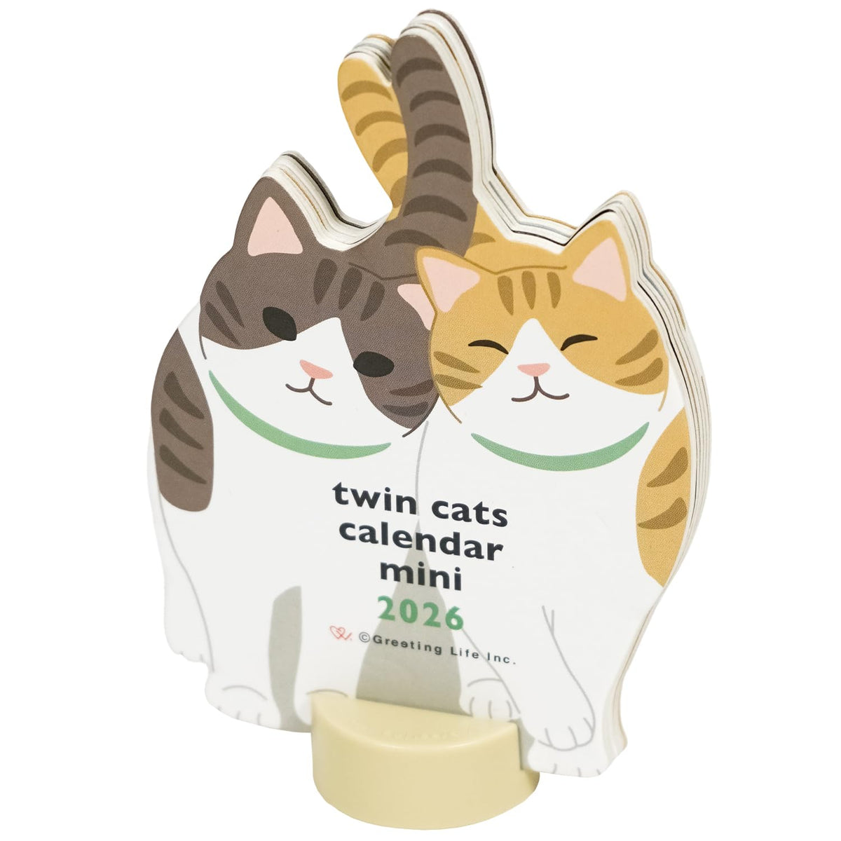 GreetingLife Mini Twin Cat Die-Cut Desktop Calendar 2026 C-1704-ET