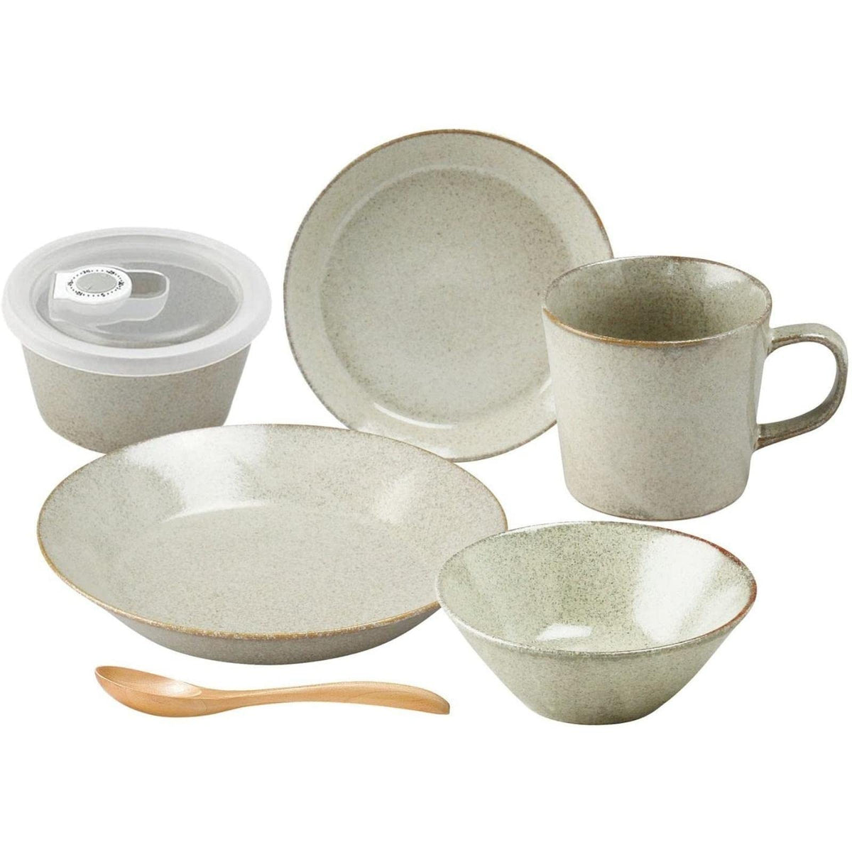 Aito Seisakusho 567-502 Mino Ware Natural Color Dinnerware Set, Living Alone, 6-Piece Set, Gray, Dishwasher, Microwave Safe, Made in Japan
