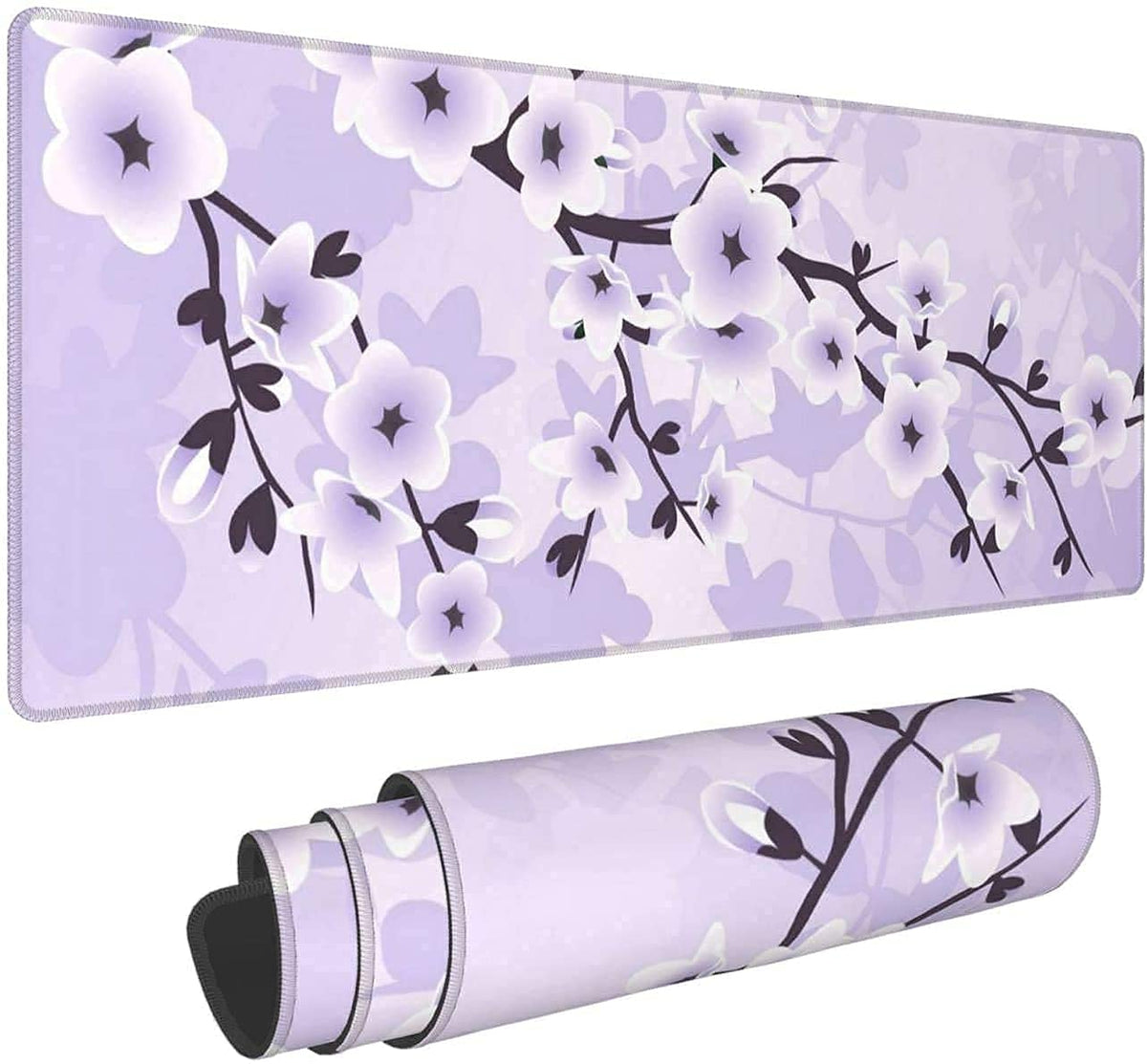 Floral Cherry Blossoms Gaming Mouse Pad XL Extended Large Mouse Mat Desk Pad Stitched Edges Mousepad Long Non-Slip Rubber Base Mice Pad 31.5 X 11.8 Inch Purple