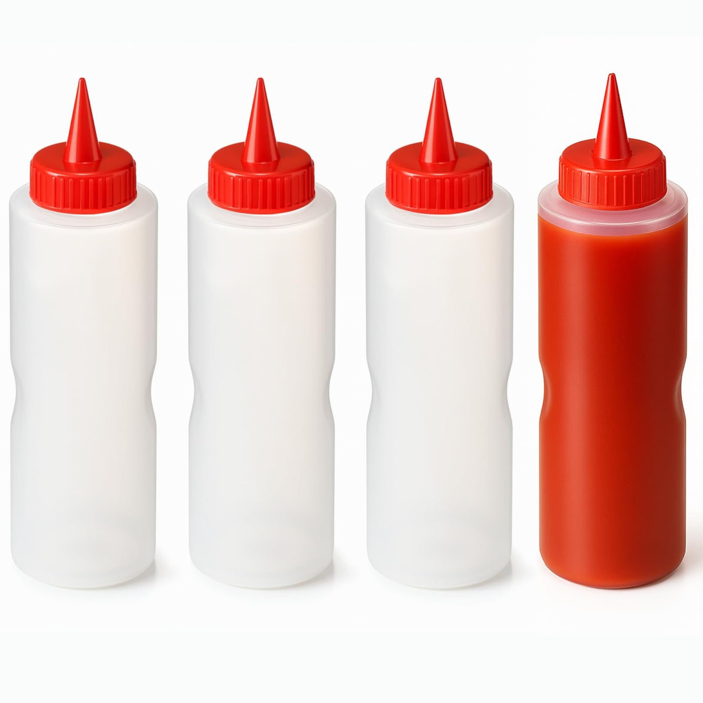 JapanBargain 3270x4, Set of 4 Squeeze Bottles Japanese Squirt Condiment Bottles Ketchup Bottle 11 ounce Made in Japan, Red