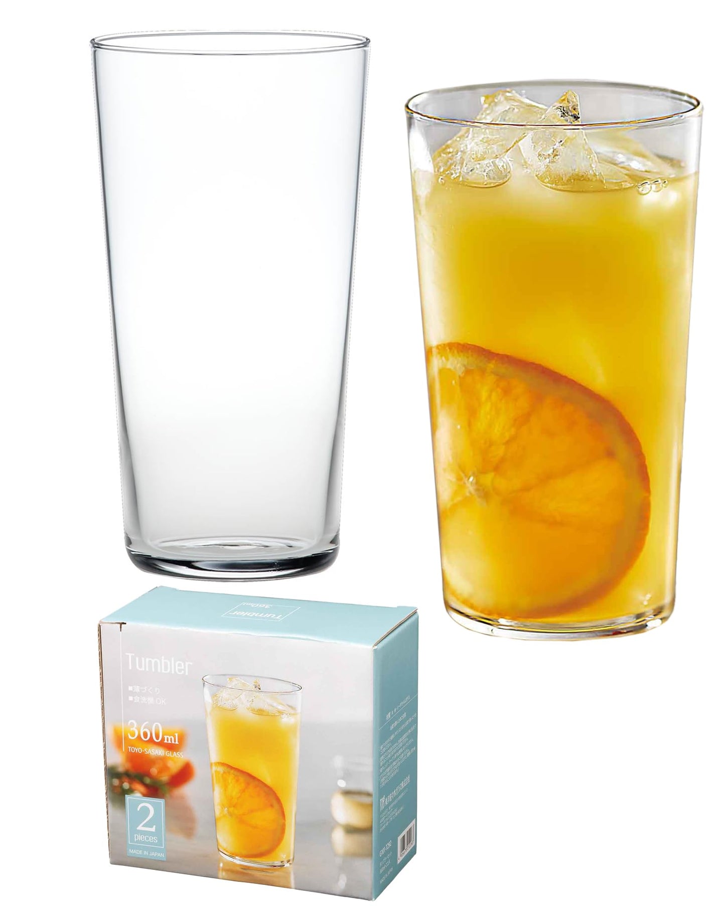 Toyo Sasaki Glass G101-T292 Tumbler Glass, Thin Glass Set, 12.2 fl oz (360 ml), Set of 2, Features a Good Mouth and Lightweight, Made in Japan, Dishwasher Safe, Tumbler, Glass, Cup