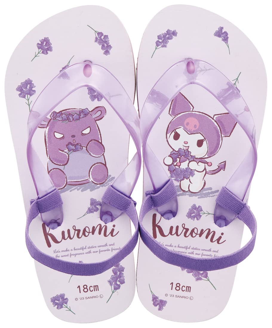 Skater SDBE18-A Children's Flip Flops, Kuromi, Flower Art, Sanrio, 7.1 inches (18 cm)