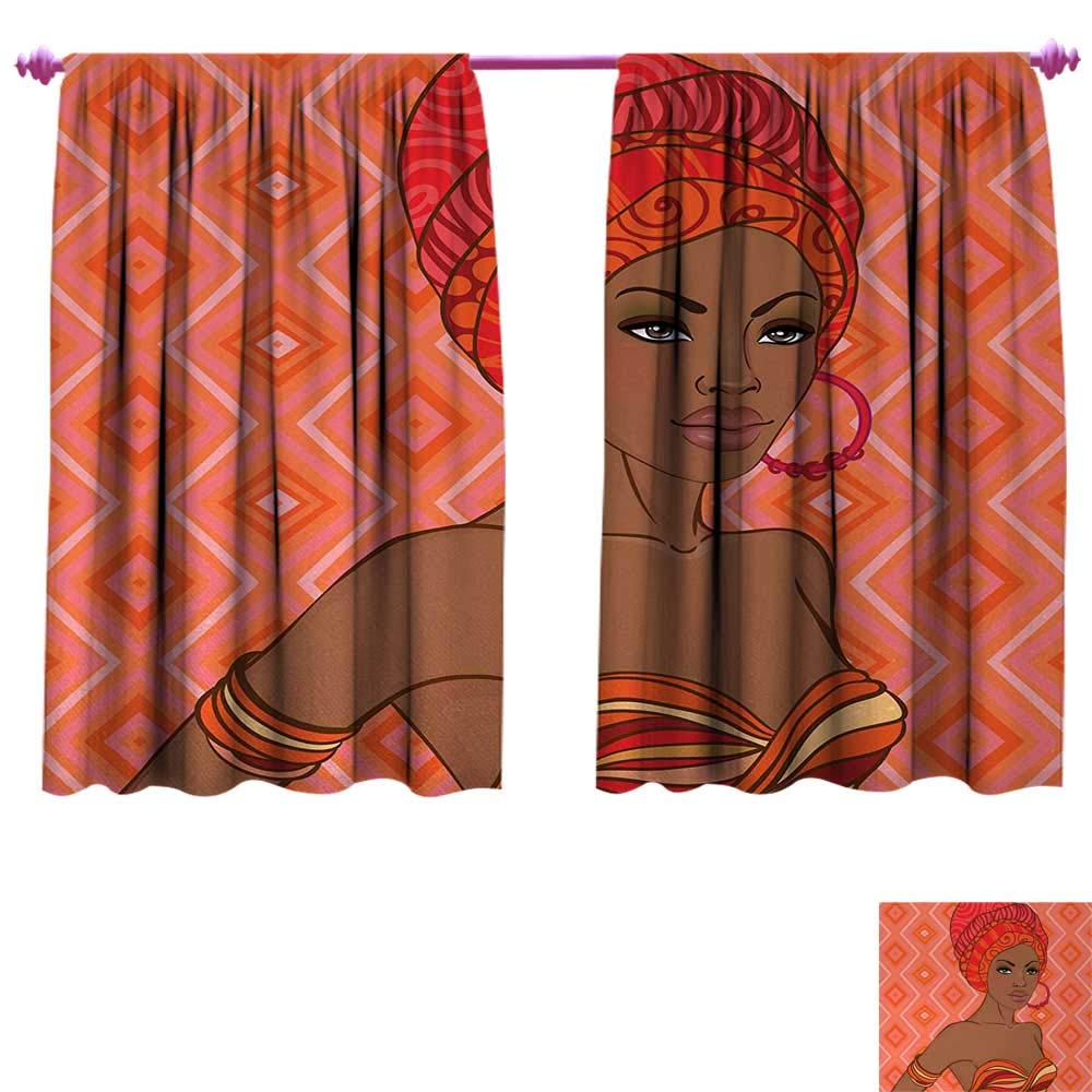 Anniutwo African Waterproof Window Curtain Portrait of African Woman in Ethnic Dress Zulu Inspired Tribal Graphic Print Thermal Insulating Blackout Curtain W120 x L72 Scarlet Umber