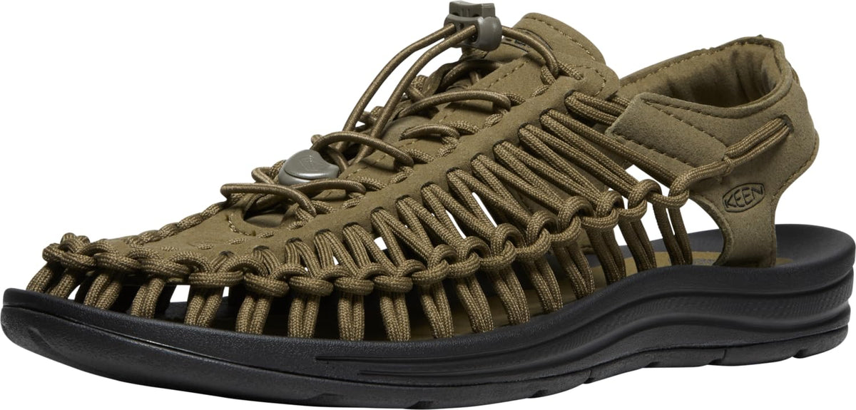 KEEN mens Uneek Classic Two Cord Sandals, Dark Olive/Black, 8.5 US