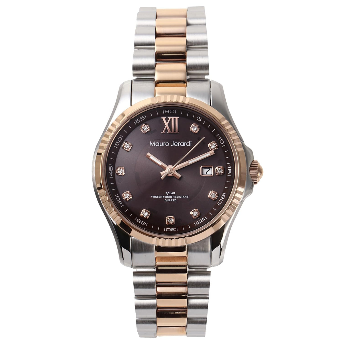 Mauro Geraldi MJ037-1 Solar Wristwatch, Zirconia, Water Resistant to 10 ATM, Calendar, Silver, Watch