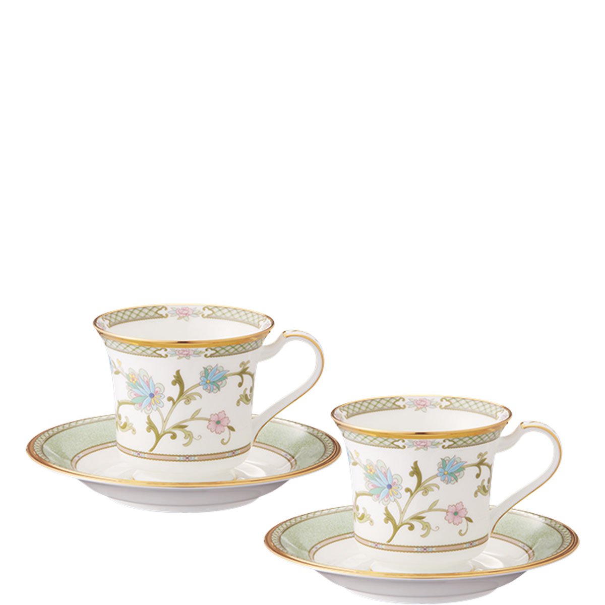 Noritake Y6704/9983 American Cup & Saucer (Pair Set) 8.7 fl oz (220 cc), Yoshino 2 Guests, Green Bone China