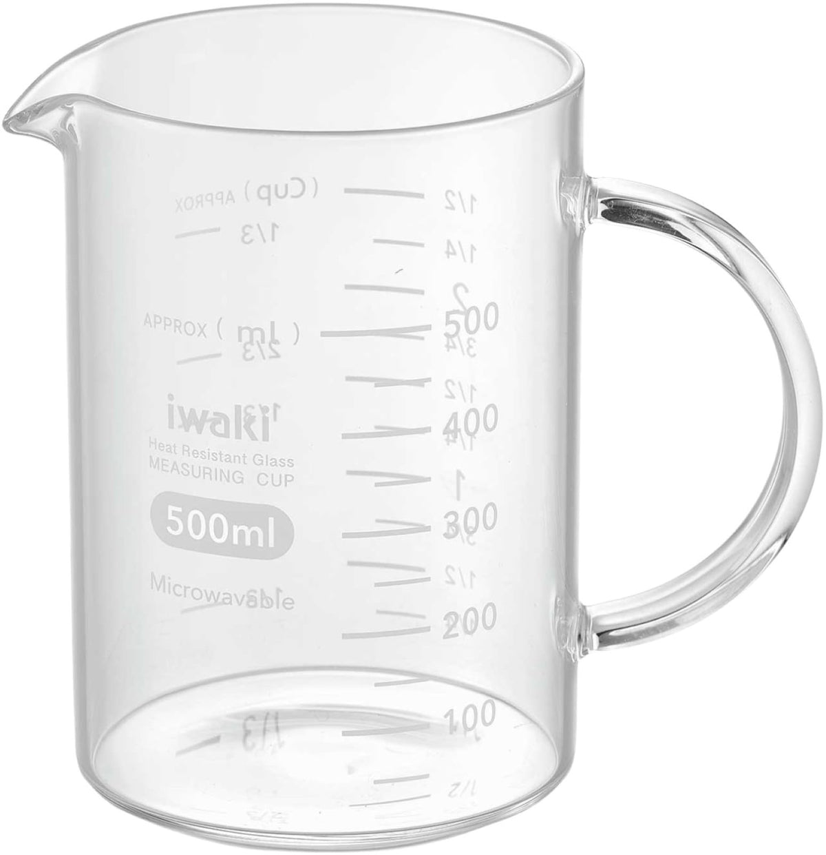iwaki BMC50T-W Heat-resistant Glass Measuring Cup with Handle, 16.9 fl oz (500 ml), Microwave Safe