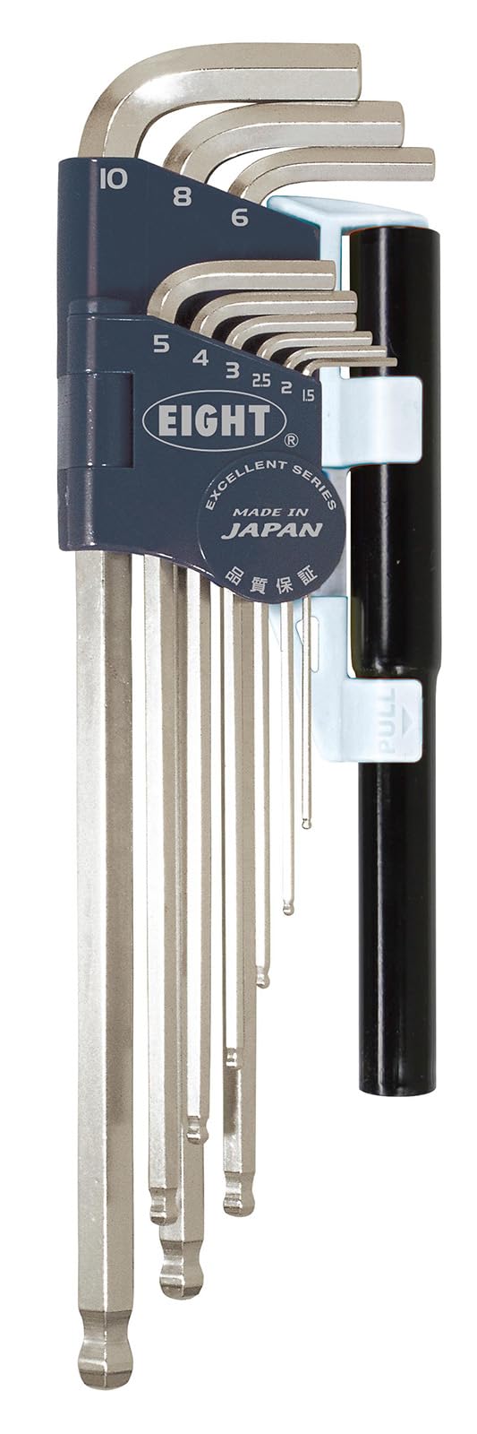 EIGHT TOOL TLS-9NP TAPER HEAD HEX KEY EXTRA LONG SET, METRIC, 9PC 1.5-10MM W/EXTENSION PIPE