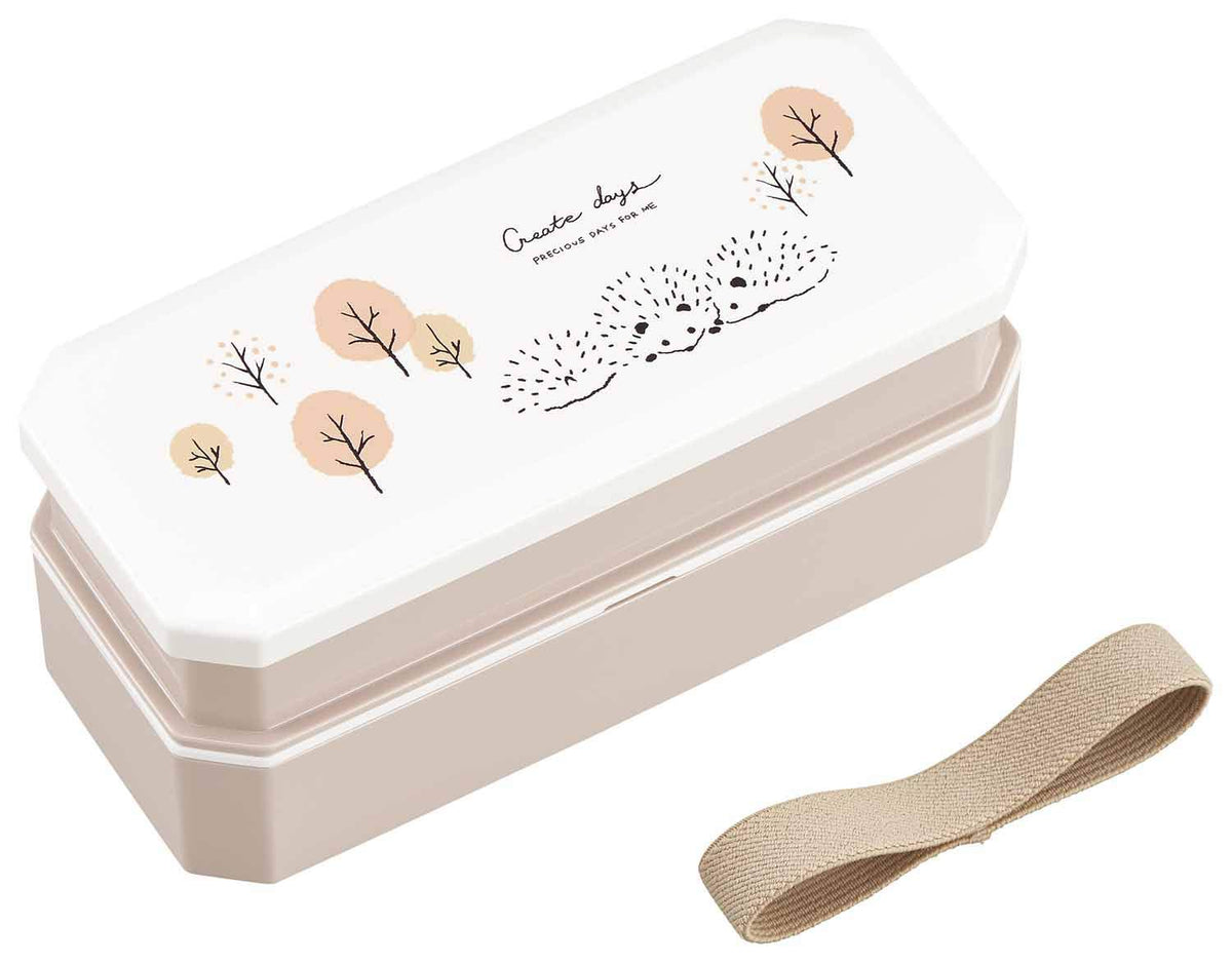 OSK Shokado PW-9 Lunch Box, Hedgehog, 9.2 fl oz (260 ml) + 11.8 fl oz (340 ml), Chopsticks Included, Tang, Lunch Belt Included, Compact Storage, Silver Ion, Made in Japan, Dishwasher Safe