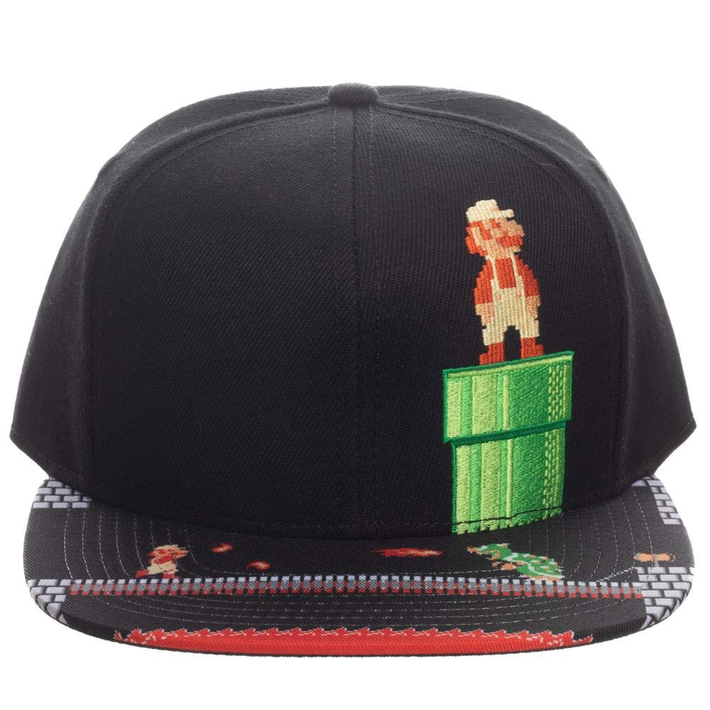 Bioworld Super Mario Video Game 8-Bit Black Snapback Hat for Mens