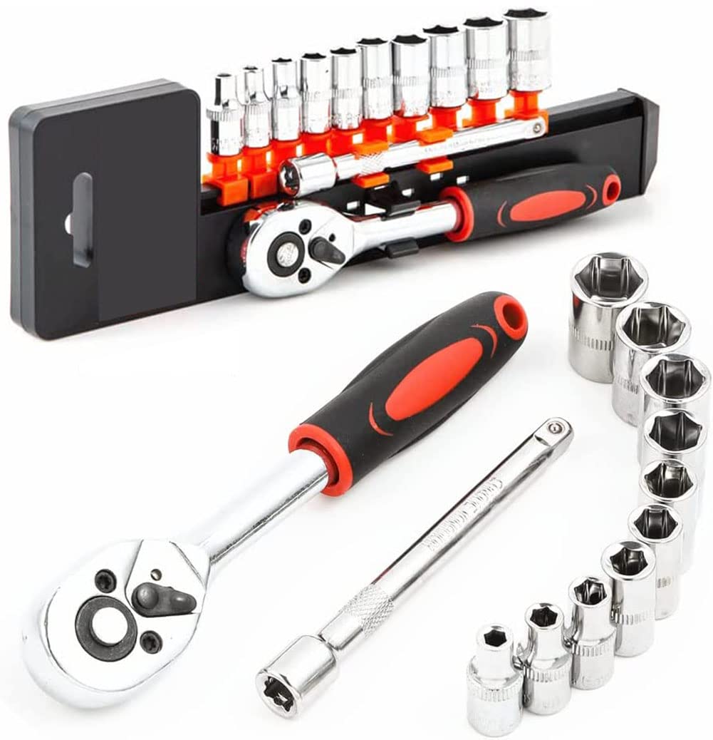 Sapphire Socket Wrench Set, Ratchet Handle, Hex Socket, 0.25 inch (6.35 mm), 1/4 inch Socket Set, Wrench, Screwdriver, Tool Set, Compact, Vehicle Maintenance, Repair, Automobile, Motorcycle, DIY Tool