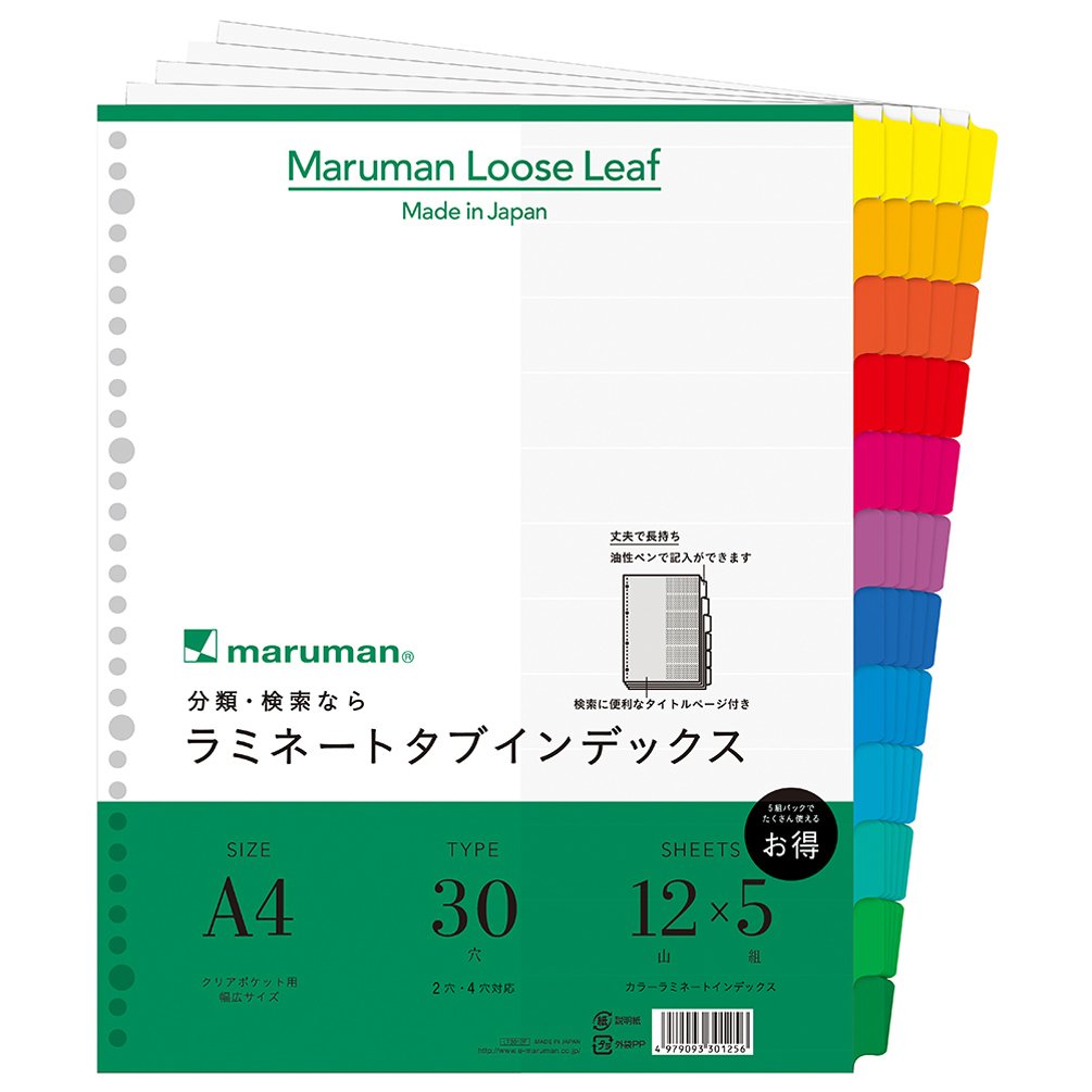 Maruman LT3012F Index A4 Wide, 30 Holes (Compatible with 2 Holes), Index Sheet, 12 Mounts, 5 Pairs, 1 Book
