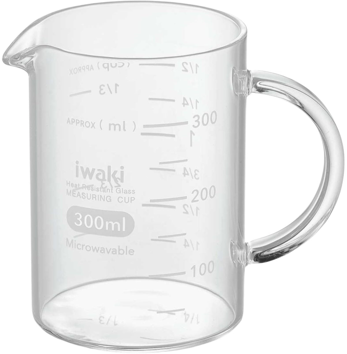 iwaki BMC30T-W Heat-resistant Glass Measuring Cup with Handle, 10.1 fl oz (300 ml), Microwave Safe