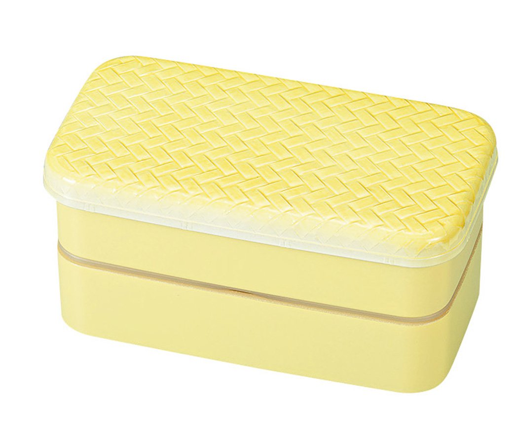 Tatsumiya NURI AJIRO S Lunch Box, Made in Japan, Ajiro Long, 2-Tier, 16.9 fl oz (500 ml), Light Yellow