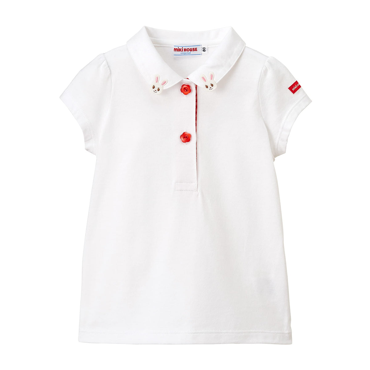 Miki House 10-5405-494 Blouse, Short Sleeve, Plain, Girls, Made in Japan, 100% Cotton, Baby Clothes, Children's Clothes,, White, 3T