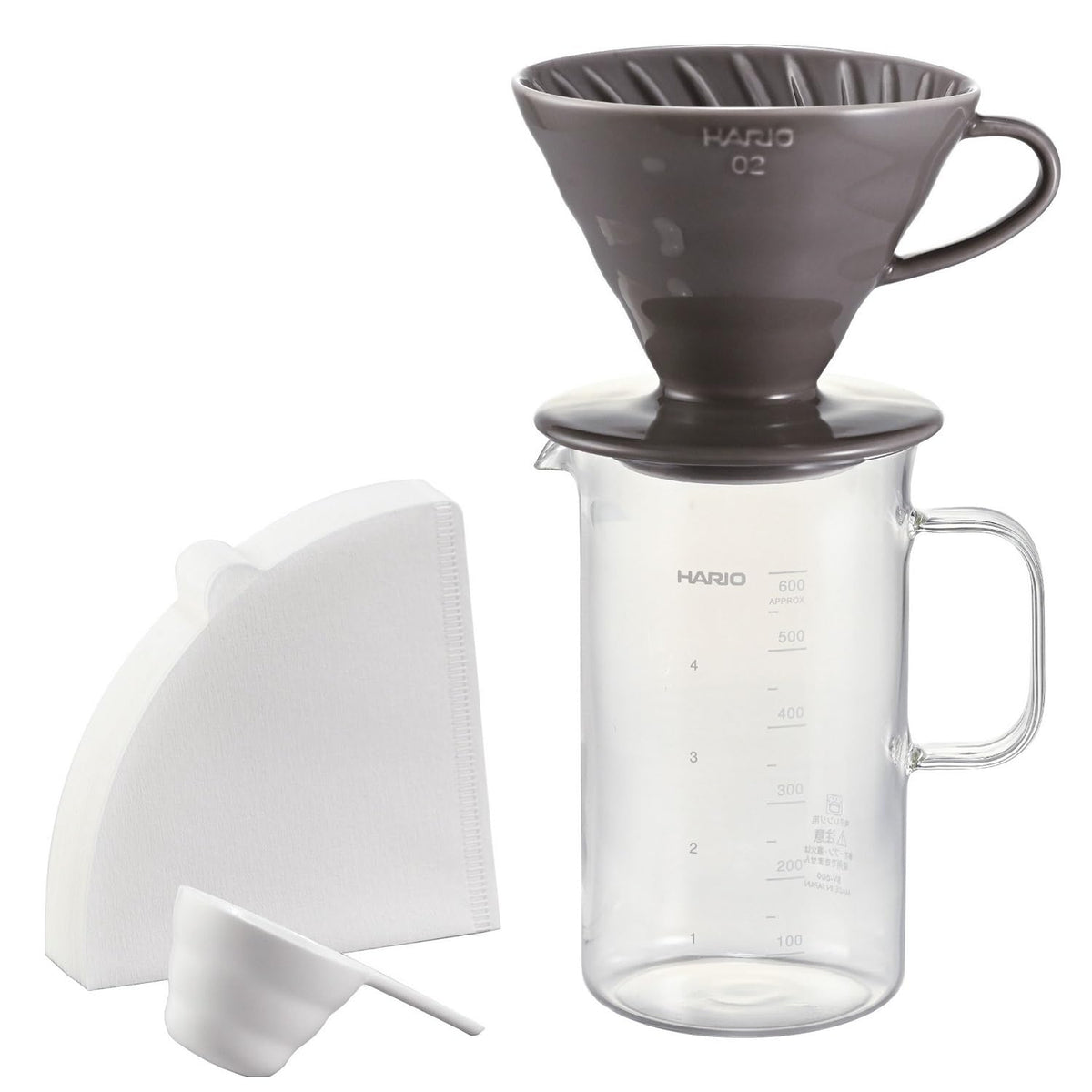 HARIO BVD-3012-GR Beaker Server & Dripper Set, Practical Capacity: 20.3 fl oz (600 ml), For 1-4 Cups, Made in Japan, Gray