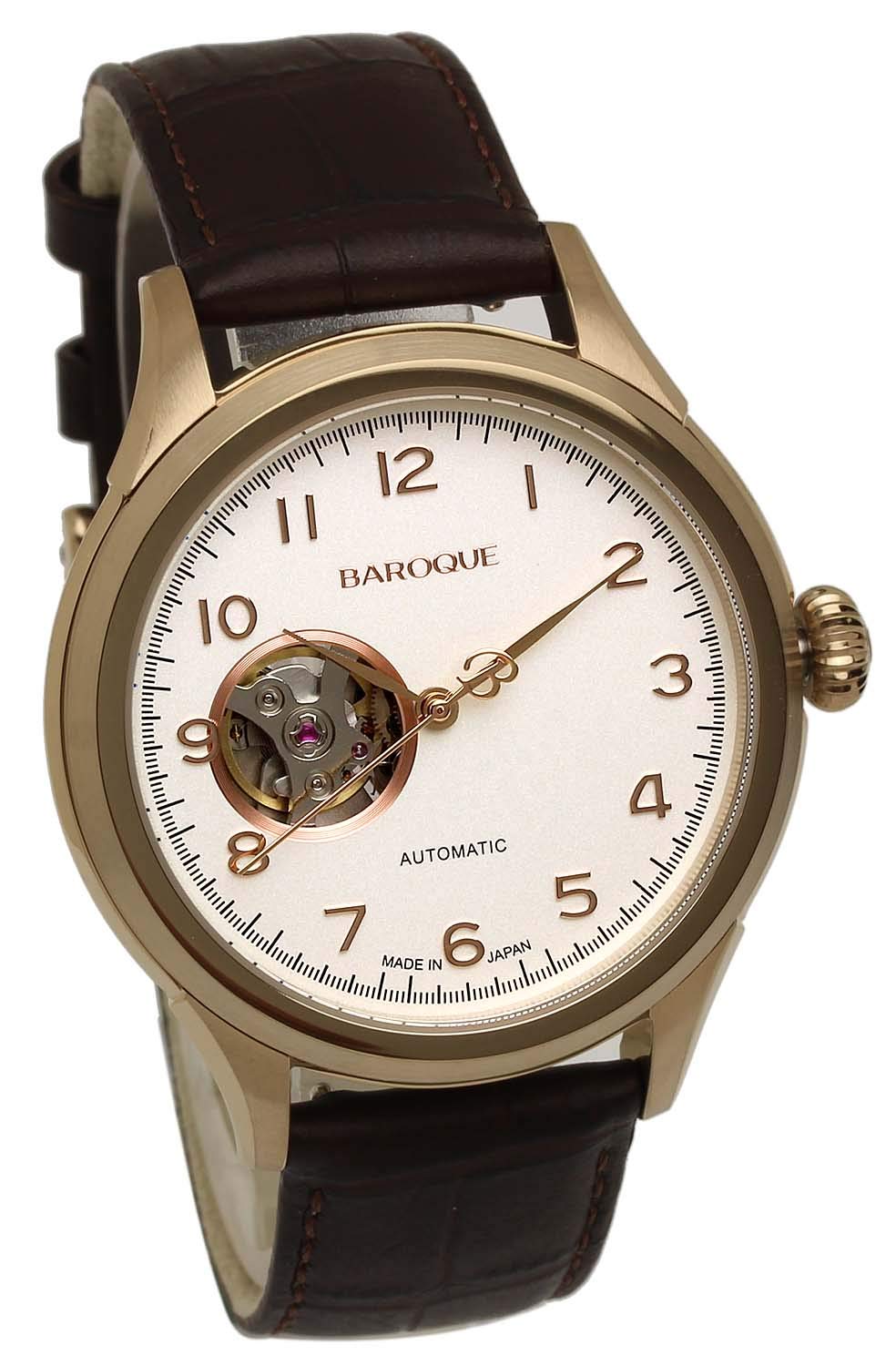 BAROQUE ETERNITA BA3001RG-01BR ETERNITA Wristwatch, Waterproof, 5 ATM, Open Heart, Men's, Automatic Winding, PG White x Brown
