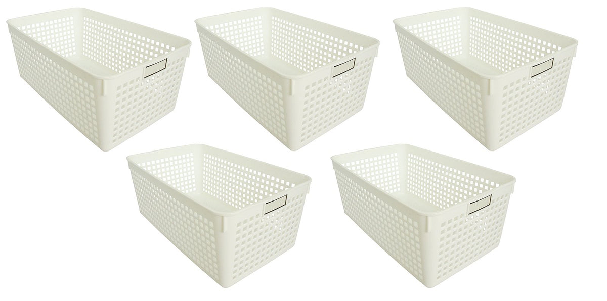 Inomata Chemical Storage Basket, Name Basket, Wide, White, Set of 5