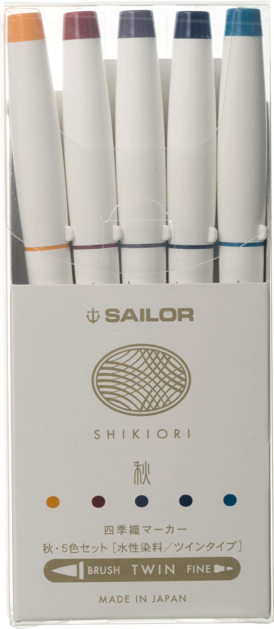Sailor 25-5101-003 Fountain Pen, Water Based Pen, Four Seasons Weave Markers, Autumn, Set of 5 Colors