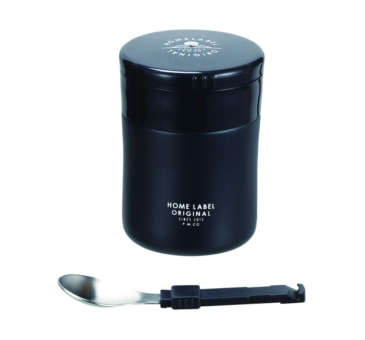Pearl Metal HB-5454 Food Mug, 280, Spoon Included, Black, Home Label