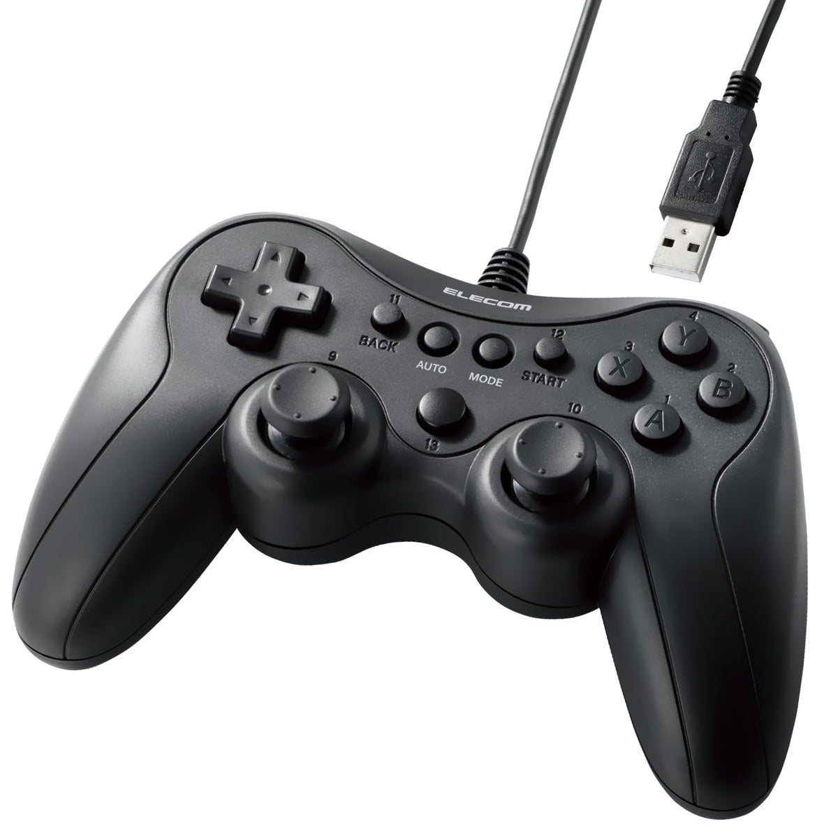 Elecom JC-GP20SBK Wired Gamepad, Xinput, PS System, Continuous Fire, Switch between Stick Modes, Lightweight, Black