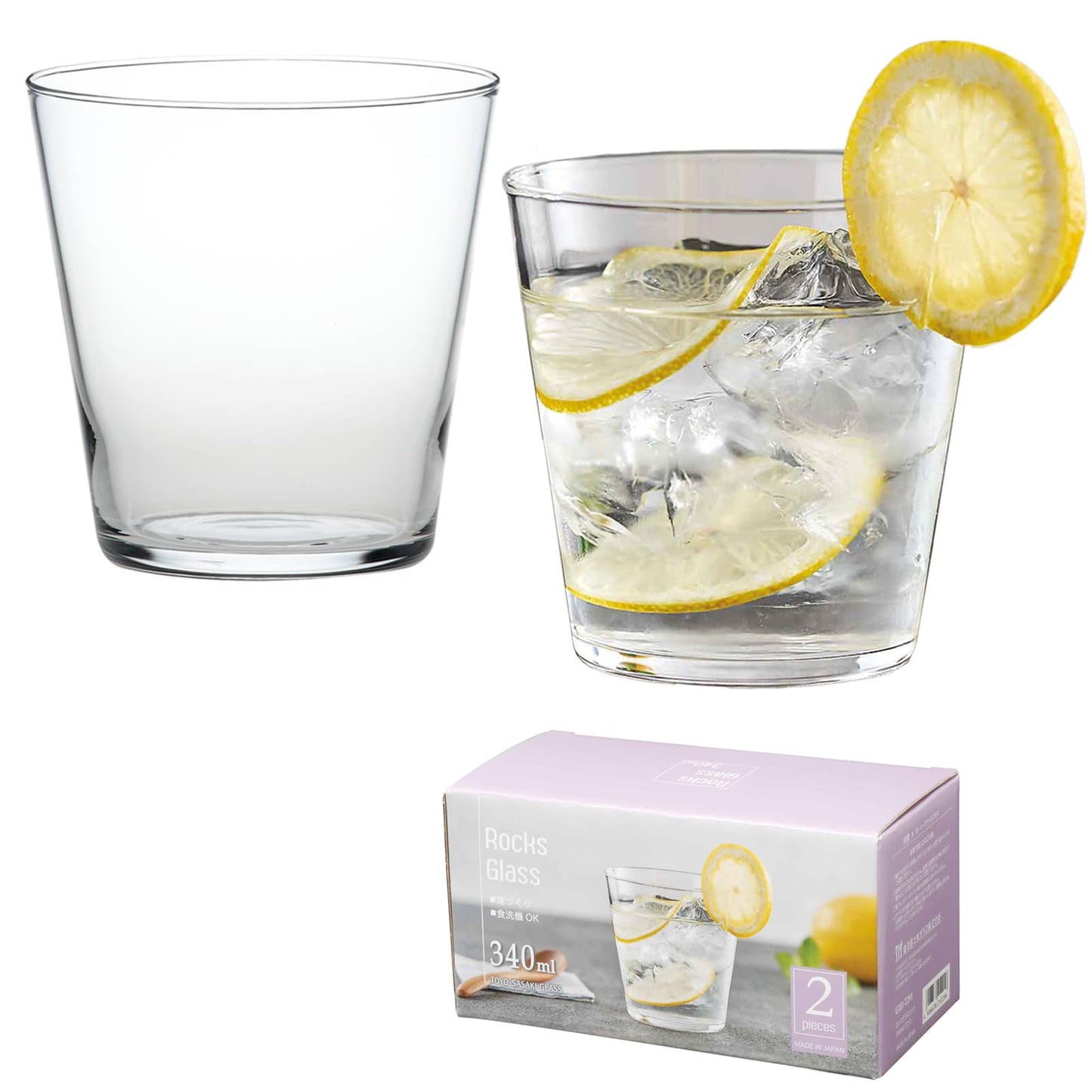 東洋佐々木ガラス Toyo Sasaki Glass G101-T291 Whiskey Glass, Rock Glass, Thin Glass Set, 11.8 fl oz (340 ml), Set of 2, Rock Glass Set, Cup, Made in Japan, Dishwasher Safe