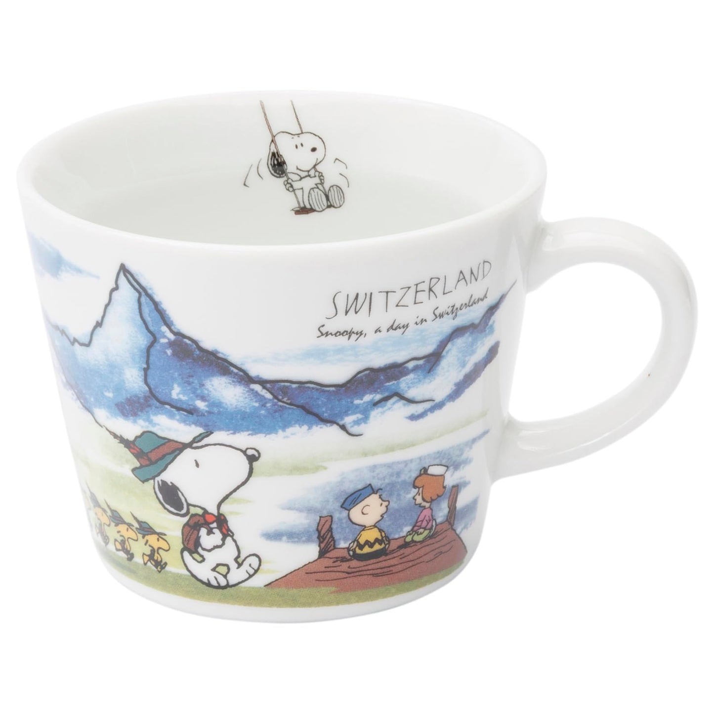 Peanuts 889332 Snoopy World Travel Switzerland Mug, Cup, Diameter Approx. 3.9 x Height 3.1 inches (10 x 8 cm), Capacity: Approx. 11.5 fl oz (340 ml), Microwave and Dishwasher Safe, Made in Japan