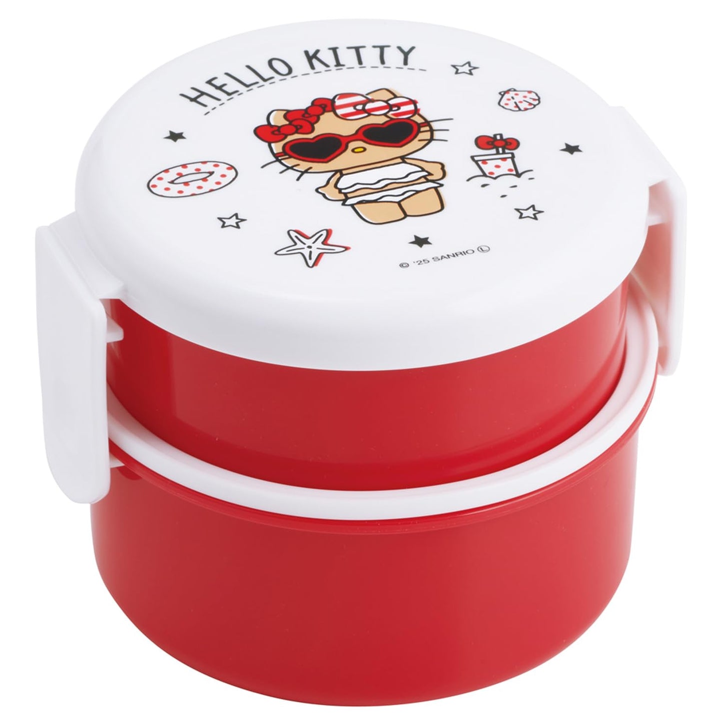 Skater ONWR1-A Round Bento Box, 16.9 fl oz (500 ml), 2-Tier with Fork, Made in Japan, Hello Kitty, Summer Days Girls, 16.9 fl oz (500 ml), Made in Japan