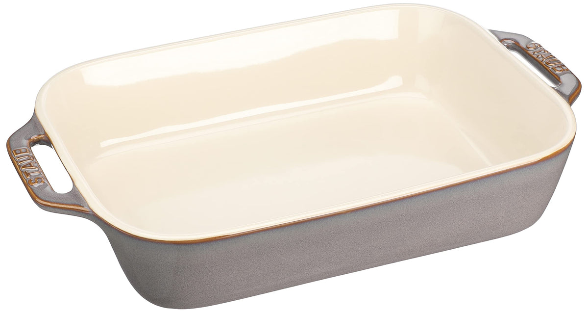 Staub 40511-884 Rectangular Dish, Antique Gray, 10.6 x 7.9 inches (27 x 20 cm), Ceramic Gratin Dish, Oven, Microwave Safe