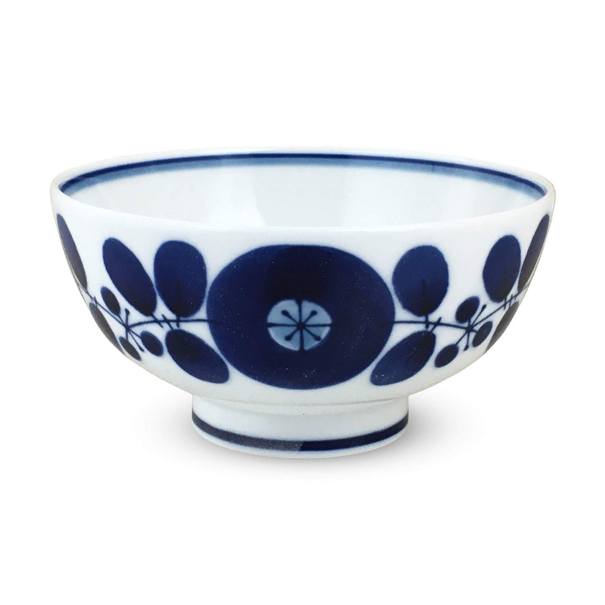 Hakusan Pottery Ochawan, Large, Blue, Bloom, Approx. φ4.7 x 2.4 inches (12 x 6
