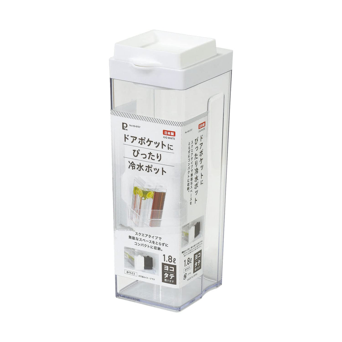 Pearl Metal HB-6707 Cold Water Pot, Cold Water Bottle, Pitcher, 0.3 gal (1.8 L), Vertical & Horizontal Tea Barley Tea, Made in Japan, White, Perfect for Door Pockets
