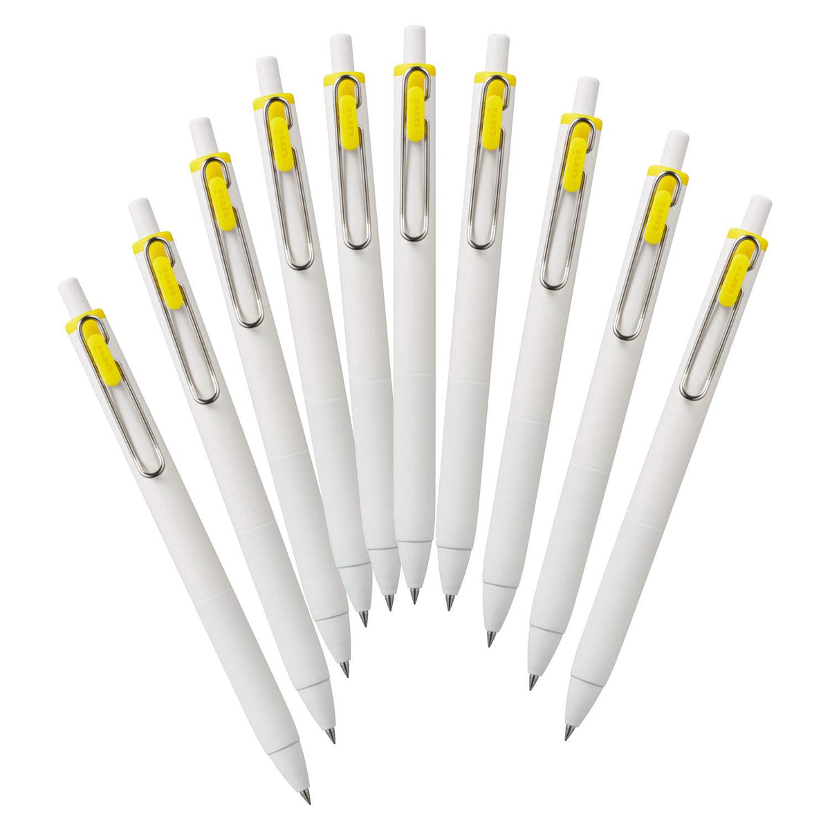 Mitsubishi Pencil Uni-Ball One UMNS38.2 Gel Ballpoint Pens, 0.01 inches (0.38 mm), Yellow, 10 Pieces