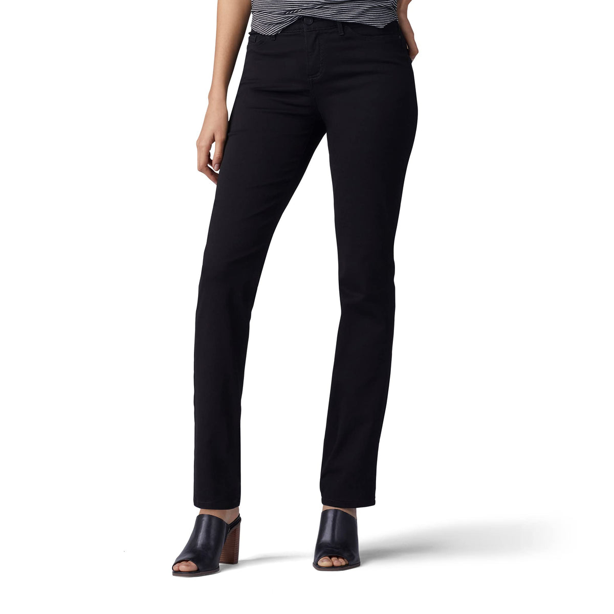 Lee Women's Ultra Lux Comfort with Flex Motion Straight Leg Jean Black 4 Medium