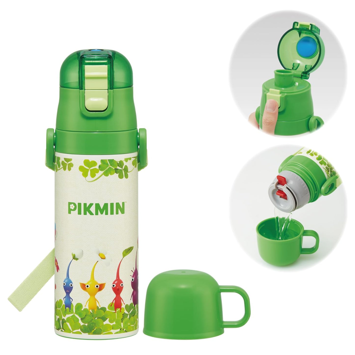 Skater - 2 way stainless steel water bottle for kids, 470ml mug, 430ml Pikmin cup light weight, kid friendly, thermal and cold sports bottle for kids, sports bottle