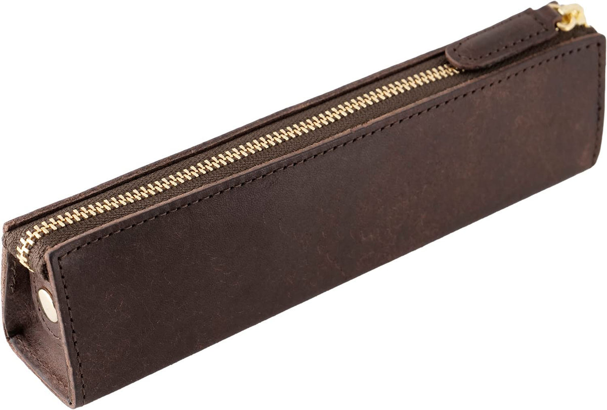 SLIP-ON IPV-5801 Pen Case, Slip-On, PB Zipper Pen Case, M, Leather, Italian Leather, Slim, Simple, Castagno (Dark Brown)