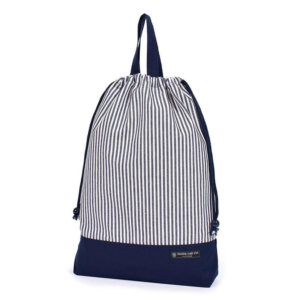 For Dressing Easy Drawstring (Large Size), Gym Clothes Bag hikkori-sutoraipu・ Navy X Canvas, Dark Blue Made in Japan N3346900