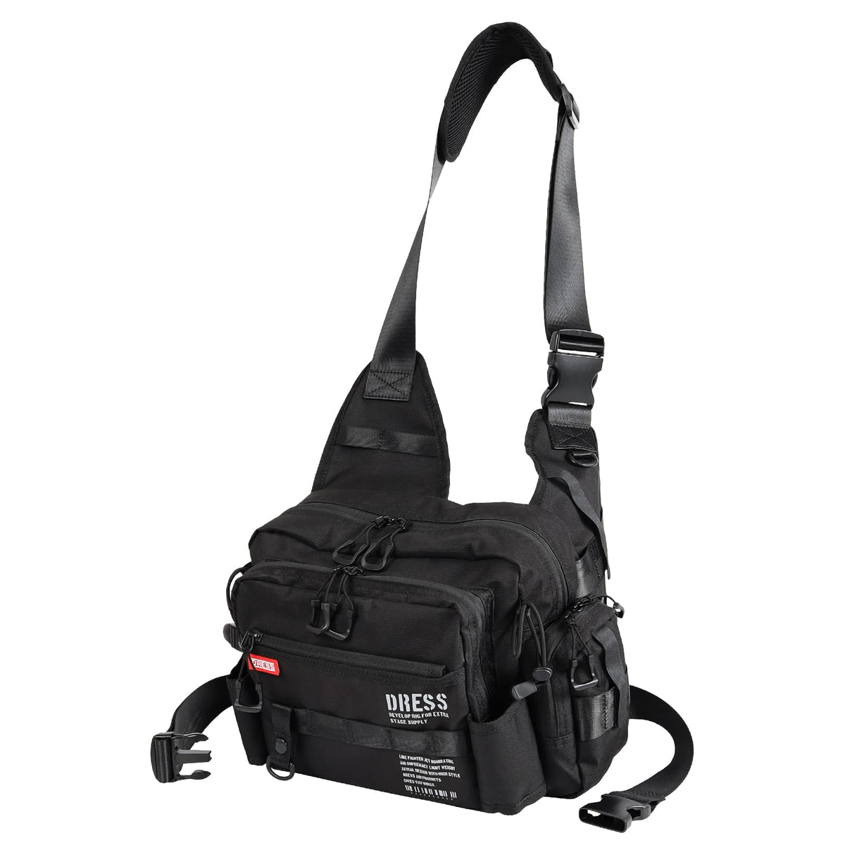 DRESS Holding Shoulder Bag, Graphite Black, Rod Holder & Patches for Explosive Fishing Measures, Langan Bag, Fishing Bag, Fishing Backpack
