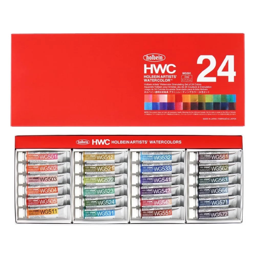 Holbein Artists' Watercolors - Set of 24, Granulating, Assorted 5 ml