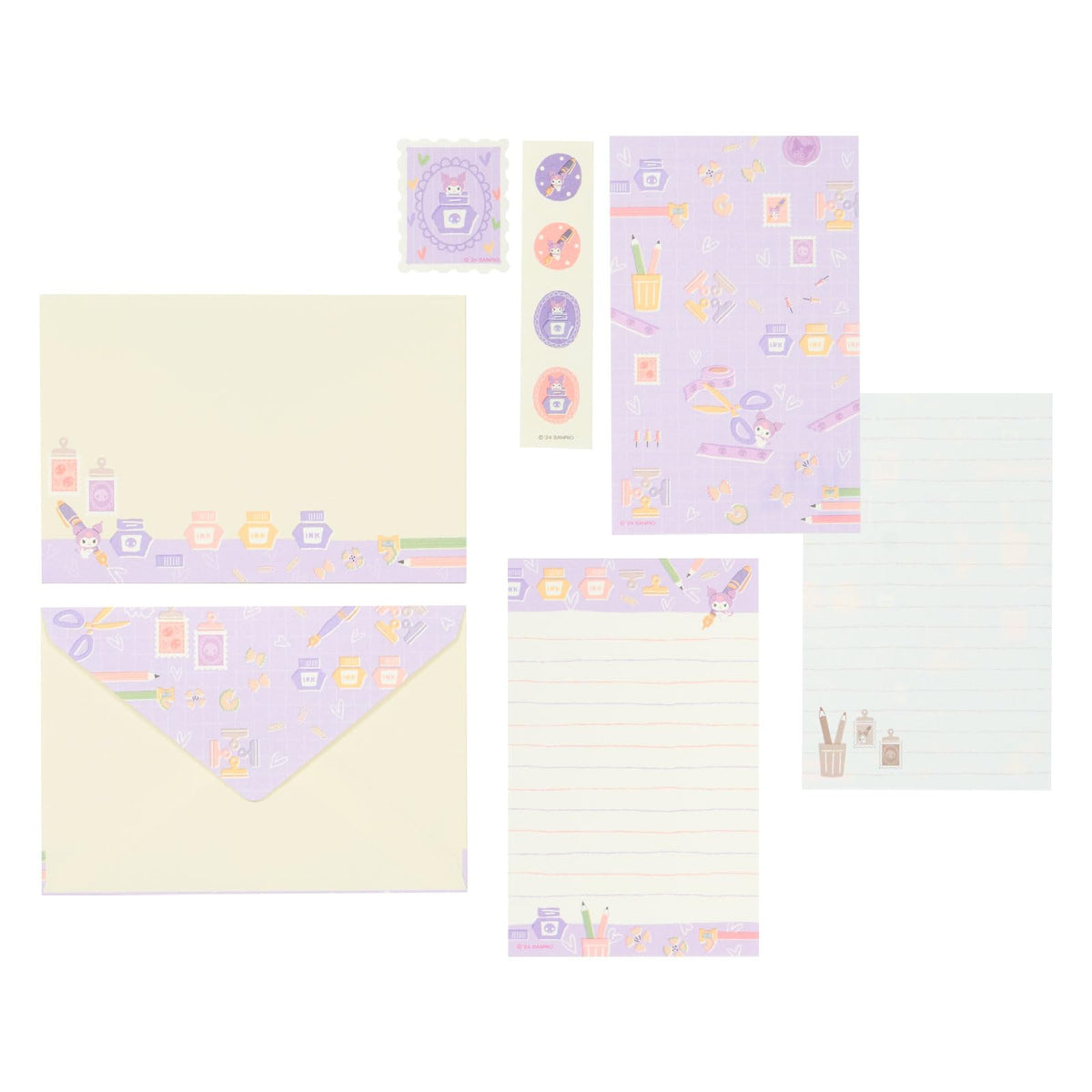 Sanrio 341100 Kuromi Kuromi Letter Set, Set of 8, Includes Envelopes, Sealing Seal