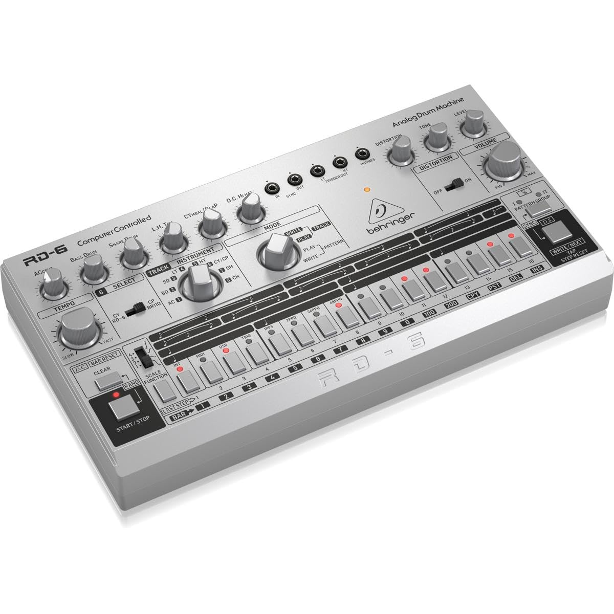 Behringer RHYTHM DESIGNER RD-6-SR Analog Drum Machine with 8 Drum Sounds, 64 Step Sequencer and Distortion Effects