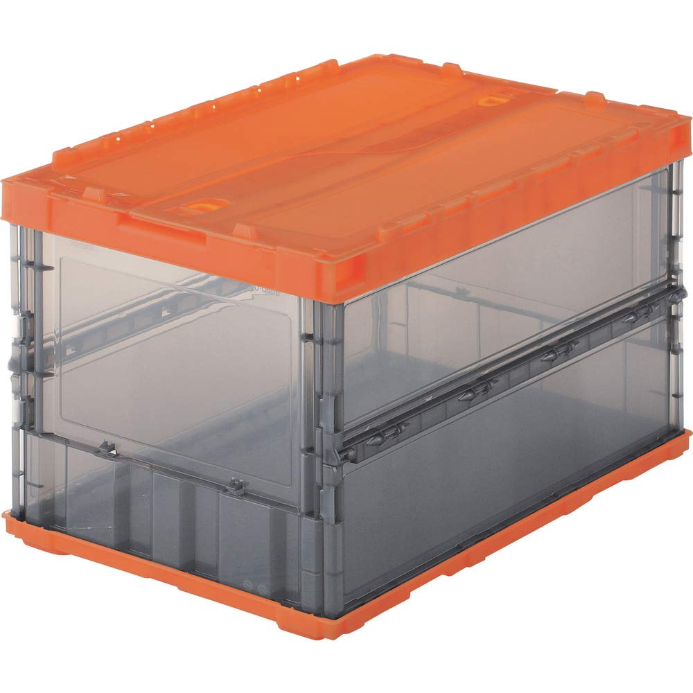 TRUSCO TSK-C50B-ORT Thin Folding Container Scale, 16.9 gal (50 L) with Locking Lid, Orange Two-Tone Storage Case Storage Box