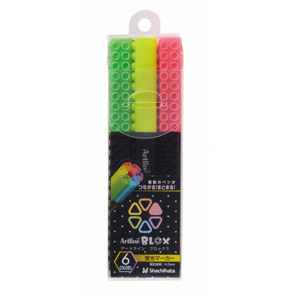 Shachihata KTX-600/6W BLOX Water-Based Fluorescent Markers, Set of 6 Colors