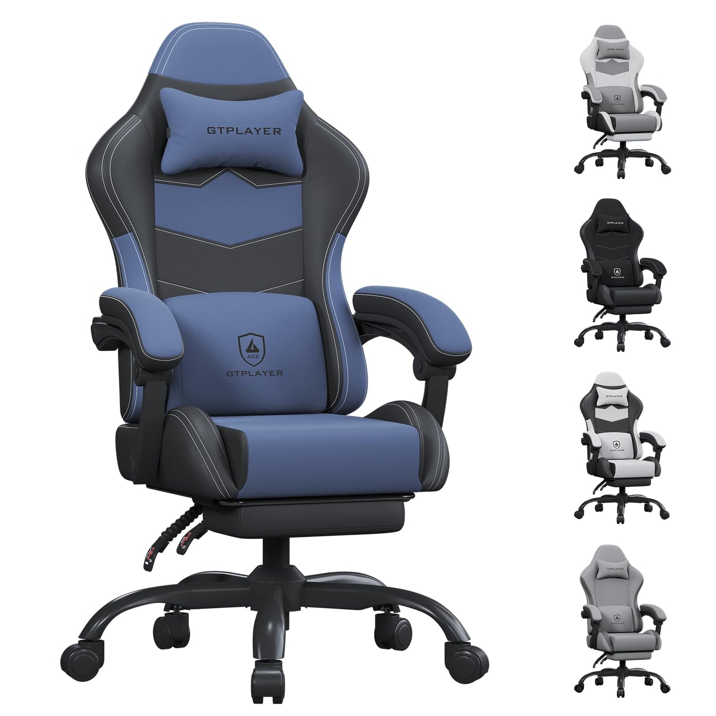 GTRACING Gaming Chair, Office Chair, Fabric, Ottoman, Chair, Telework, Lower Back Pain, PC Chair, Desk Chair, Non-stuffy, Sofa Chair, Interlocking Armrest, Uses Safe Non-Recycled Urethane, Pocket Coil