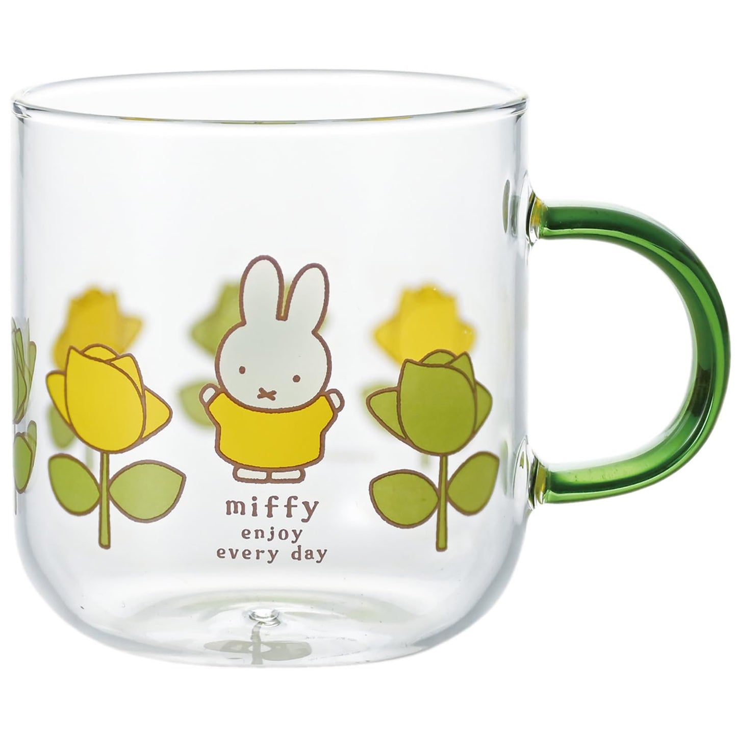 Dick Bruna Miffy 400140 Heat-resistant Glass Mug 13.5 fl oz (400 ml), Microwave Safe, Color Handle, Green, Rose